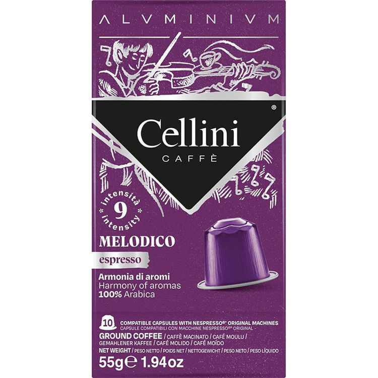 Picture of  Italian Coffee Espresso Melodico Compatible with Nespresso Cellini Aluminum - 10 Capsules