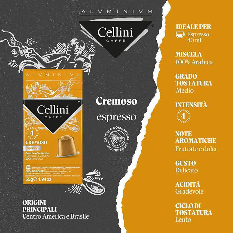 Picture of Italian Coffee Espresso Cremoso Compatible with Nespresso Cellini Aluminum - 10 Capsules