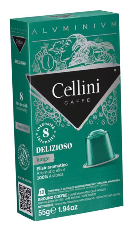 Picture of Italian Coffee Espresso Delizioso Lungo Compatible with Nespresso Cellini Aluminum - 10 Capsules