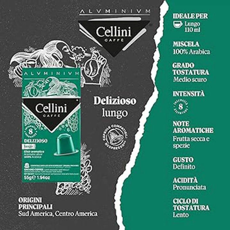 Picture of Italian Coffee Espresso Delizioso Lungo Compatible with Nespresso Cellini Aluminum - 10 Capsules